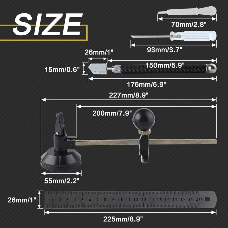 LEONTOOL 7 Pieces Glass Cutter Tool Set Includes Adjustable Circular Glass Cutter with Round Knob Handle and Suction Cup, Heavy Duty Glass Cutting Tool for Stained Glass Mosaic Tiles Mirrors - Image 4